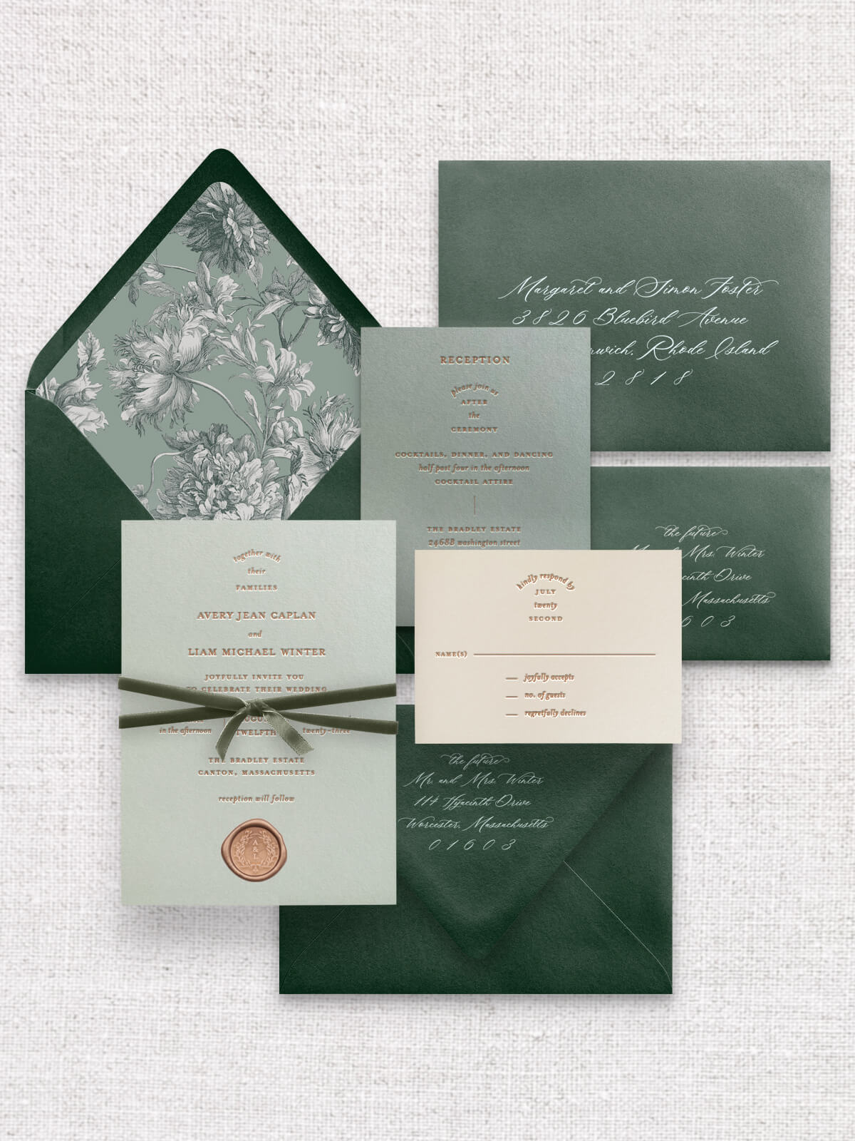 Intaglio Invitation Suite | Forest Green | Foil